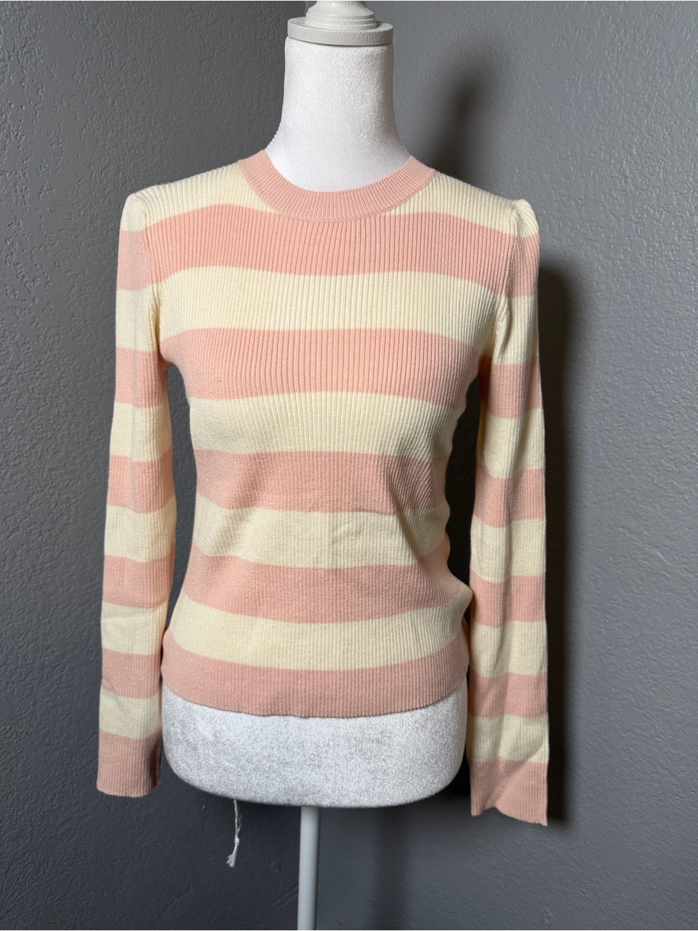 Double Zero Pink and White Striped Crewneck Sweater